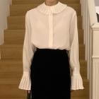 Bell-sleeve Pleated Collar Blouse / Pencil Skirt