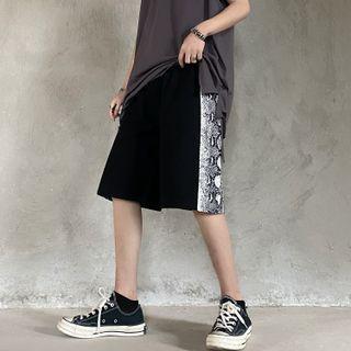 Snake Print Panel Wide Leg Shorts