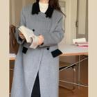 Double-breasted Long Coat Melange Gray - One Size