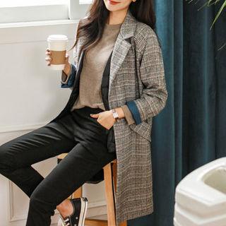 One-button Glen-plaid Long Coat