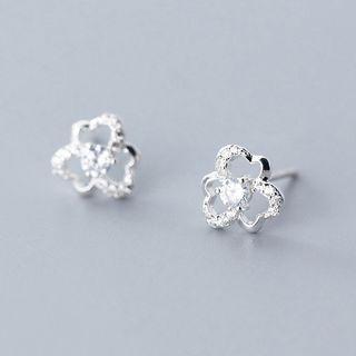 925 Sterling Silver Rhinestone Clover Earring 1 Pair - S925 - Earring - Silver - One Size
