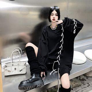 Long-sleeve Lace-up Asymmetrical T-shirt