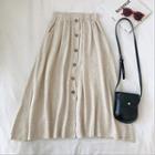 Plain Single-breasted High-waist A-line Skirt Almond - One Size