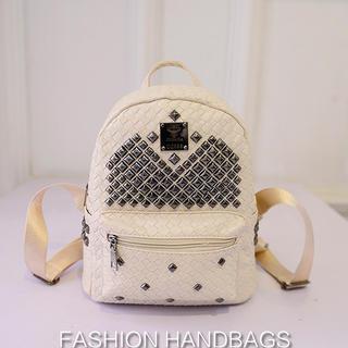 Faux-leather Woven Studded Backpack
