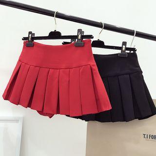 Pleated Woolen A-line Skort