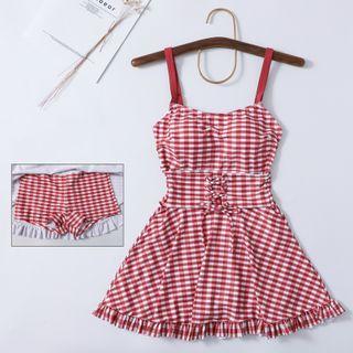 Plaid Lace-up Swim Dress