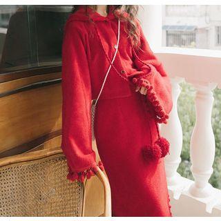 Buttoned Hoodie / Midi Shift Skirt