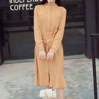 Stand-collar Cat Long-sleeve Chiffon Dress