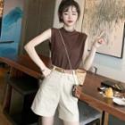 Set: Plain Tank Top + Wide Leg Shorts + Belt