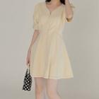 V-neck Zip-front Short-sleeve A-line Mini Dress