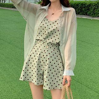 Dotted Camisole Top / Wide-leg Shorts / Chiffon Blouse / Set