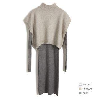 Batwing-sleeve Knit Top / Midi Sheath Knit Dress