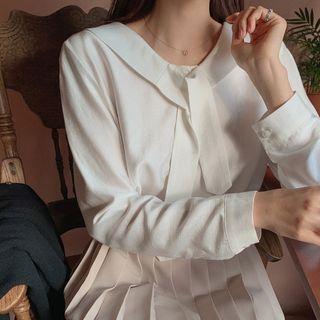 Tie-neck Button-up Silky Blouse