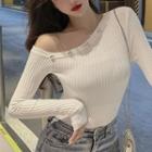 One-shoulder Button-up Sweater