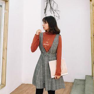 V-neck Plaid A-line Pinafore Dress