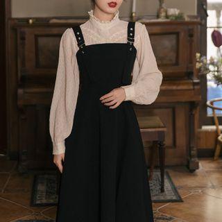 Set: Mock-neck Blouse + Sleeveless Midi Dress
