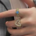 Set Of 2: Heart Faux Gemstone / Faux Pearl Alloy Ring Set Of 2 - 2470a - Ring - Heart & Gemstone - Heart - Blue - One Size