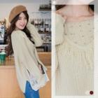 Embellished Fringed Vent Knit Sweater