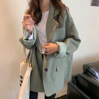 Double Button Blazer Grayish Green - One Size