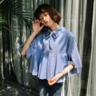 3/4-sleeve Pinstriped Blouse As Shown In Figure - One Size