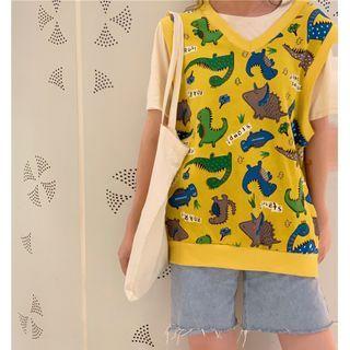 Dinosaur Print Sweater Vest Yellow - One Size