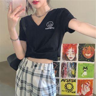 Short-sleeve Smiley Face Print Top