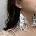 925 Sterling Silver Feather Embroidered Flower Dangle Earring 1 Pair - As Shown In Figure - One Size