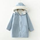 Applique Padded Buttoned Hooded Coat