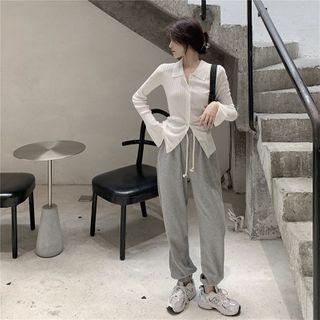 Collared Ribbed Cardigan / Sweatpants