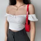 Cropped Square-neck Bow Puff Short-sleeve Top