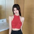 Halter-neck Cropped Top Red - One Size