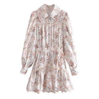 Floral Embroidered Mini A-line Shirtdress