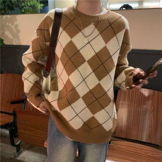 Long Sleeve Argyle Sweater