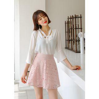Plus Size - Tie-neck Chiffon Blouse