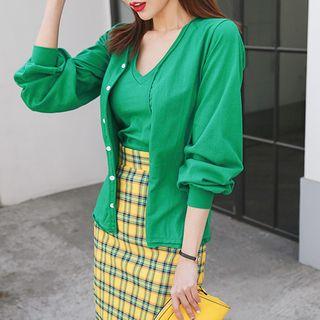 Set: Bishop-sleeve Cardigan + Sleeveless Top
