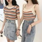 Short-sleeve Striped Knit Top / Sleeveless Striped Knit Top