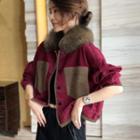 Two-tone Fluffy Trim Denim Jacket