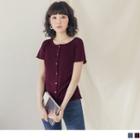 Frill-trim Short Sleeve Button Top