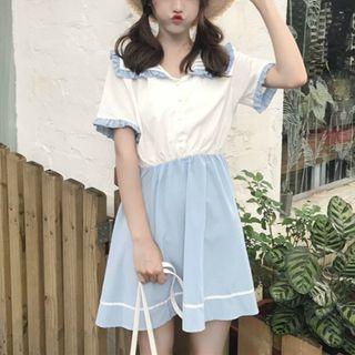 Short-sleeve Mini A-line Dress As Shown In Figure - One Size