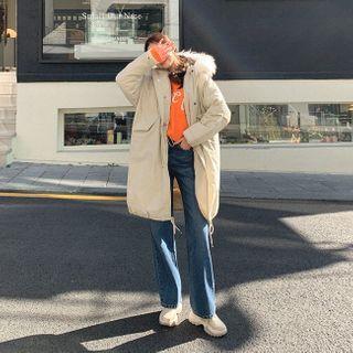 Faux-fur Trim Hooded Drawstring-hem Parka