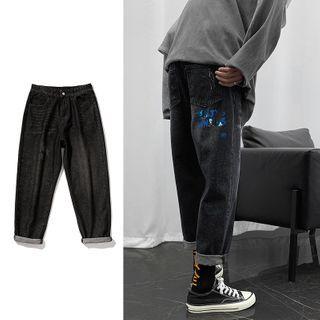 High-waist Letter Printed Straight Leg Jeans