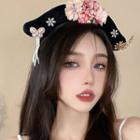 Traditional Chinese Floral Headband Pink Flowers - Black - One Size