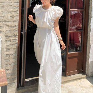 Puff-sleeve Maxi Shift Dress