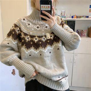 Pattern Turtle-neck Sweater