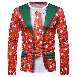 Long-sleeve Snowman Print T-shirt