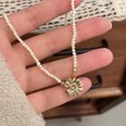 Flower Pendant Faux Pearl Alloy Necklace Gold & White - One Size