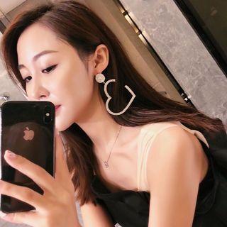 Rhinestone Heart Dangle Earring 925silver Earring - One Size