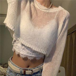 Cropped Knit Top / Lace Camisole Top