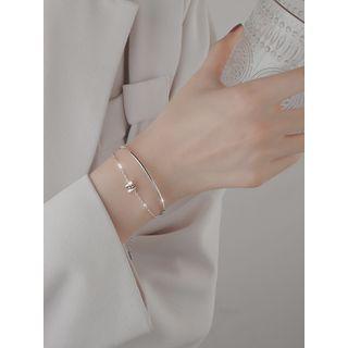 Rhinestone Layered Sterling Silver Bangle 1 Pc - Silver - One Size