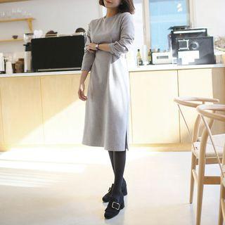 Tie-waist Zip-back Napped Midi Dress